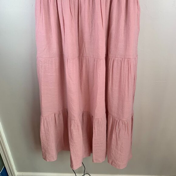 August Sky Womens Smocked Ruffle Sleeve Tiered Midi Summer Dress Medium Pink Blu - Picture 4 of 10